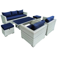 Deko Living Outdoor Wicker Sofa & Ottoman Set with Adjustable Coffee/Dining Table - COP30010