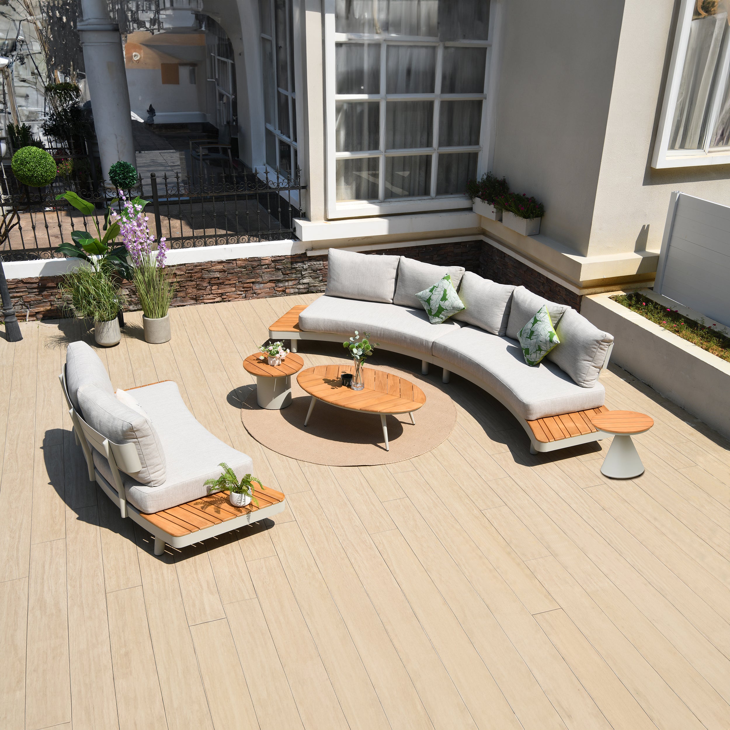 Deko Living 6 Place Seating Outdoor Aluminum and Teak Contour Sofa Set - COP30