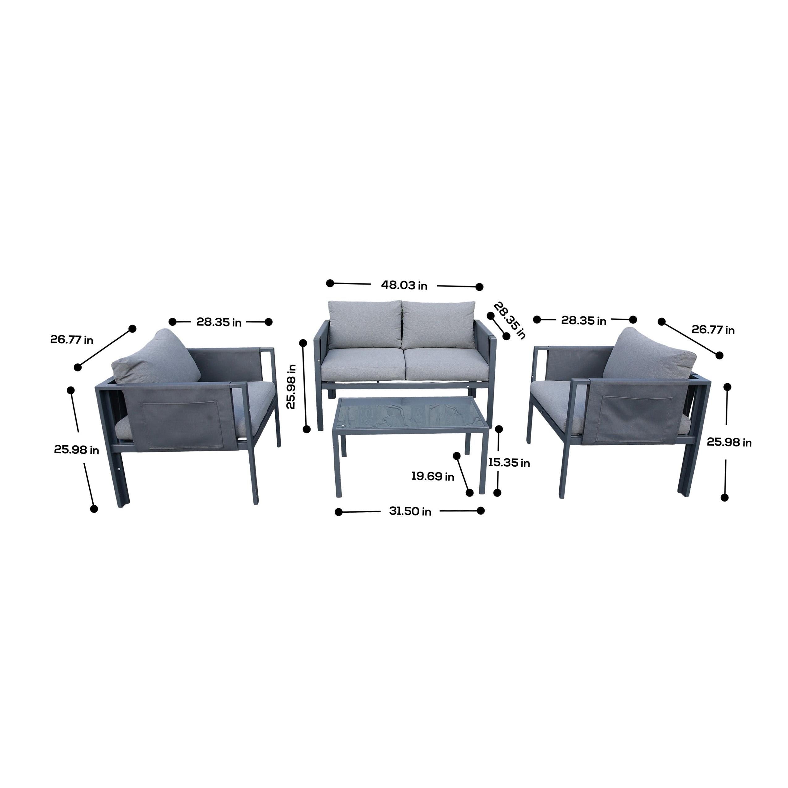 Deko Living 4 Place Seating Outdoor Gray Sofa and Table Set - COP30014