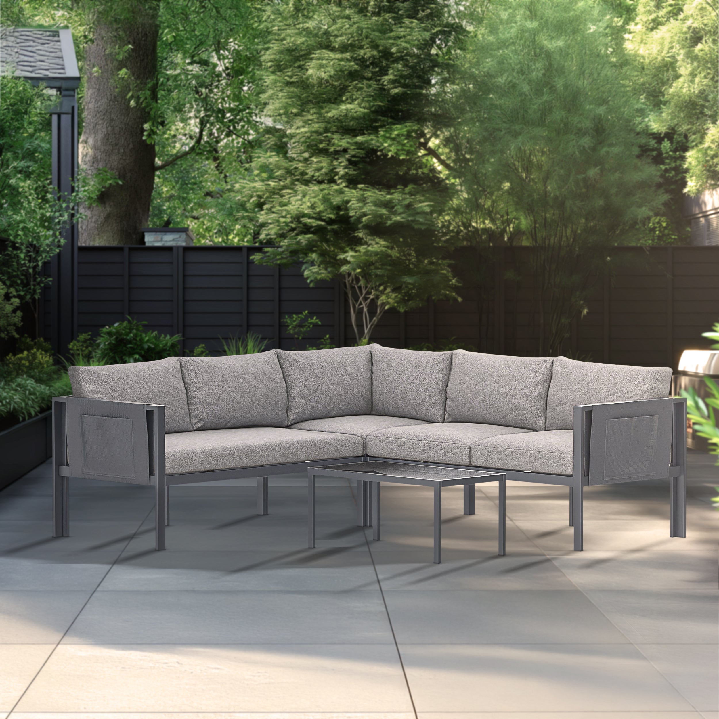 Deko Living 5 Place Seating Outdoor Gray Sofa and Table Set - COP30016
