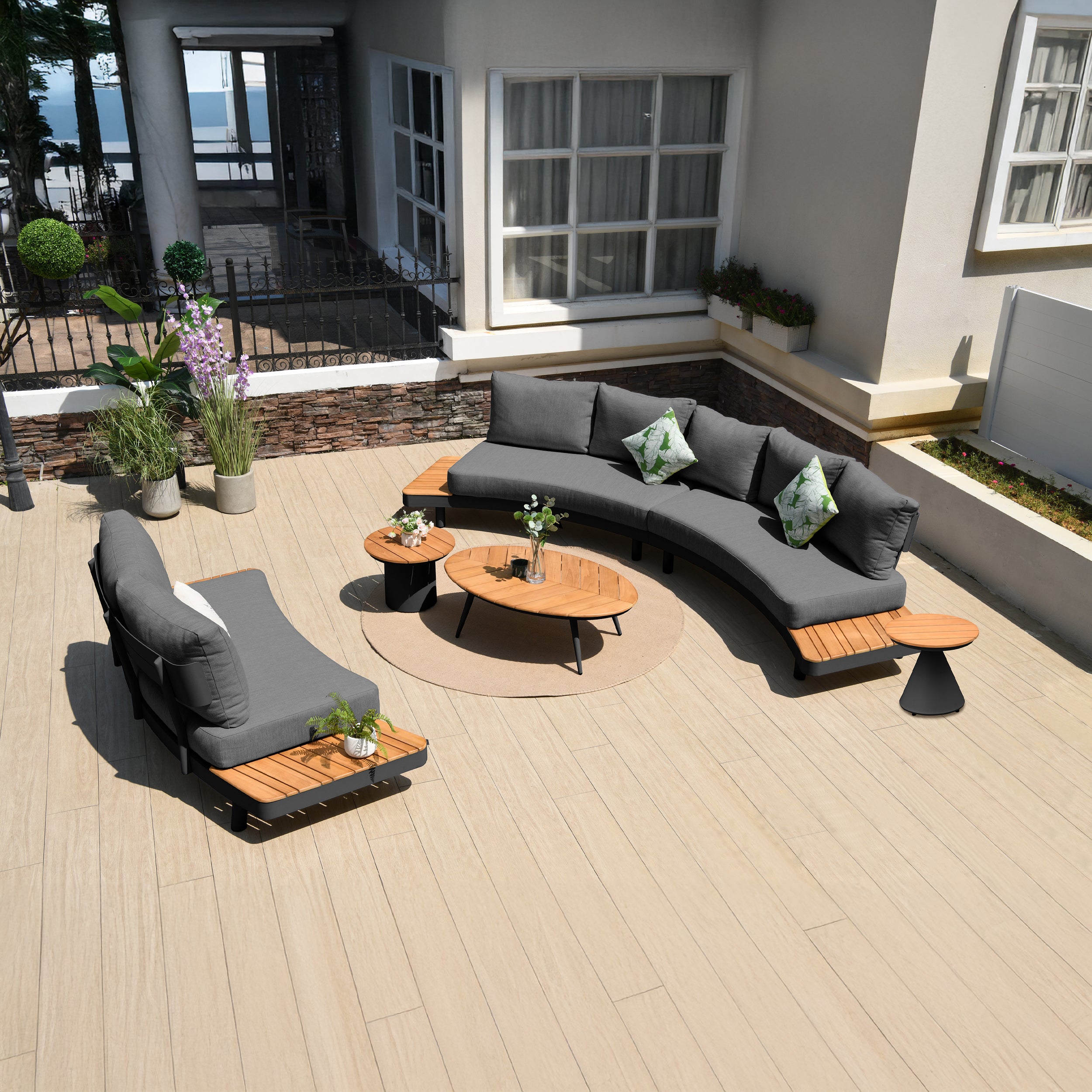 Deko Living 6 Place Seating Outdoor Aluminum and Teak Contour Sofa Set - COP30