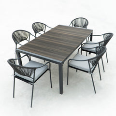 Deko Living 6 Place Seating Black Outdoor Patio Dining Chairs and Table Set - COP30803