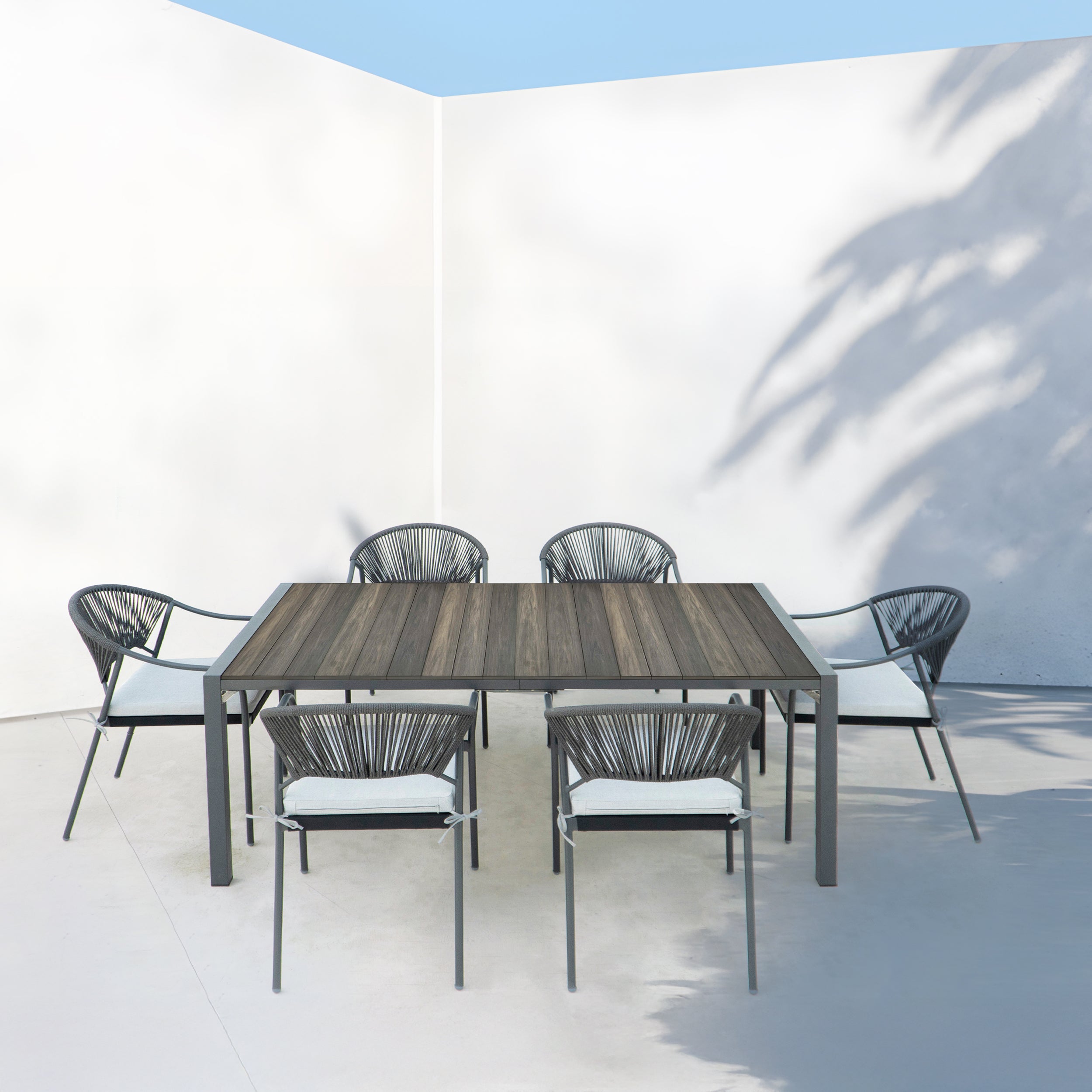 Deko Living 6 Place Seating Black Outdoor Patio Dining Chairs and Table Set - COP30803