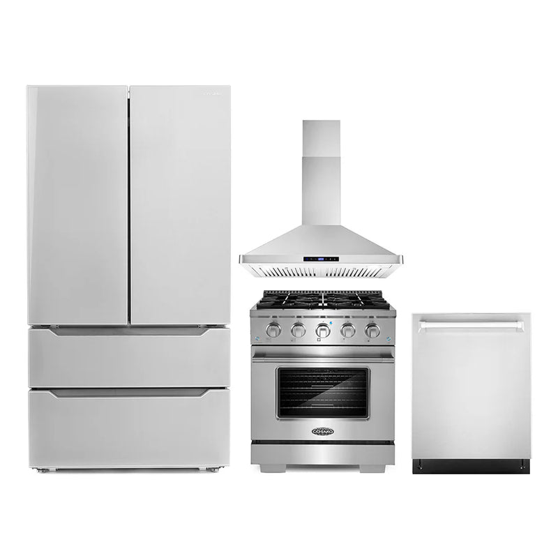 Cosmo 4PC Package with 30″ Gas Range, Wall Mount Range Hood, Dishwasher & Refrigerator - COS-4PKG-049