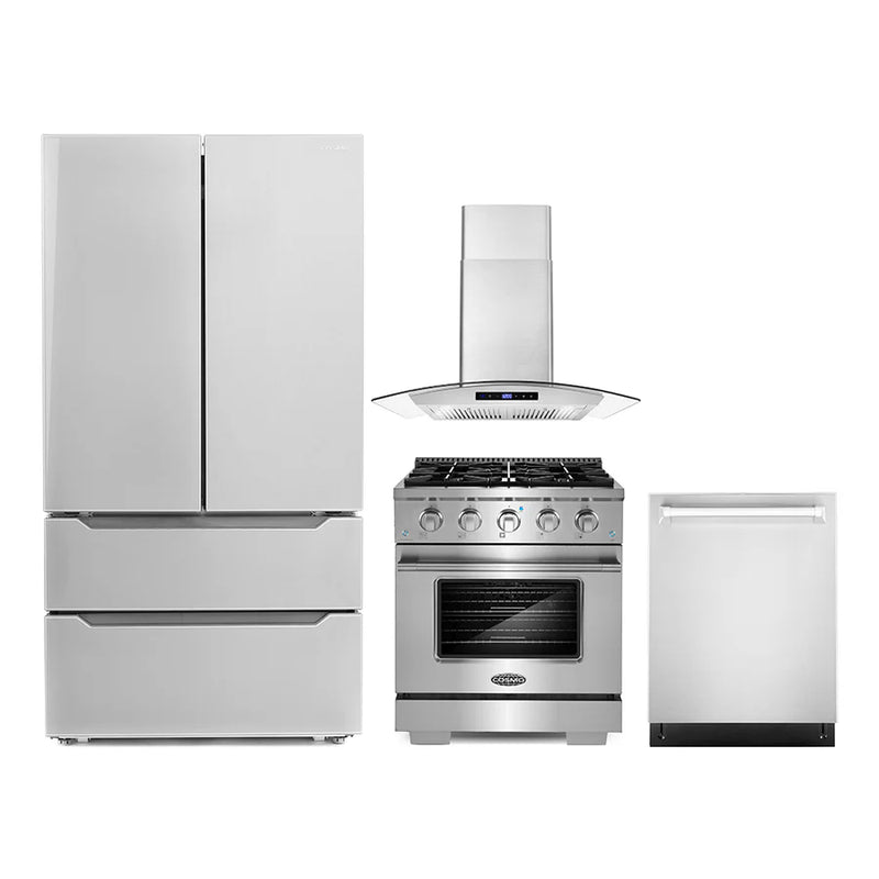 Cosmo 4PC Package with 30″ Gas Range, 30″ Range Hood, 24″ Dishwasher & Refrigerator - COS-4PKG-050