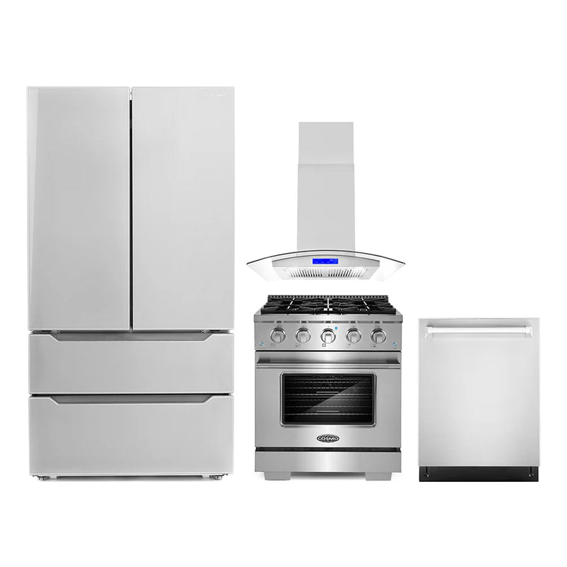 Cosmo 4PC Package with 30″ Gas Range, 30″ Island Range Hood, Dishwasher & Refrigerator - COS-4PKG-051