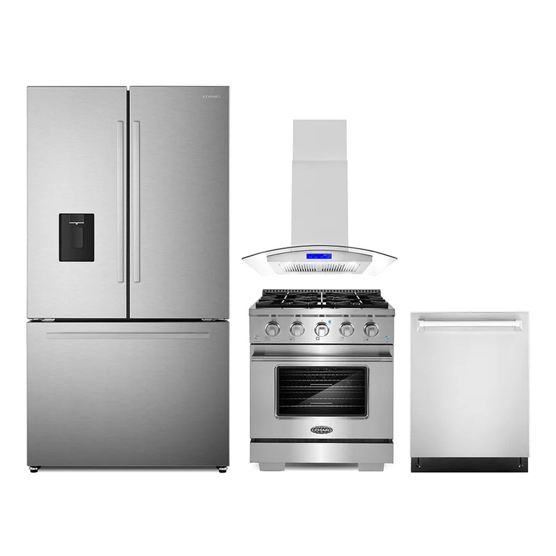 Cosmo 4PC Package 30″ Gas Range 30″ Island mount Range Hood 24″ Dishwasher & 36″ French Door Refrigerator - COS-4PKG-657
