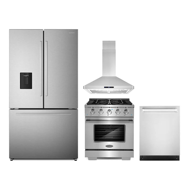 Cosmo 4PC Package 30″ Gas Range 30″ Island mount Range Hood 24″ Dishwasher & 36″ French Door Refrigerator - COS-4PKG-658