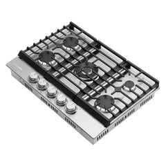 Cosmo 30 in. Haven Collection Drop-in Gas Cooktop with 5 Sealed Burners, Cast Iron Grates in Stainless Steel - COS-CTGH305SS