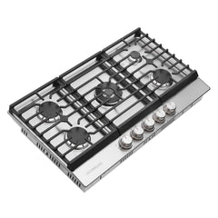 Cosmo 36 in. Haven Collection Drop-in Gas Cooktop with 5 Sealed Burners, Cast Iron Grates in Stainless Steel - COS-CTGH365SS