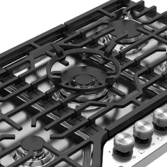 Cosmo 36 in. Vista Collection Drop-in Gas Cooktop with 5 Burners, Metal Knobs, Cast Iron Grates in Stainless Steel - COS-CTGV365SS