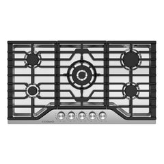 Cosmo 36 in. Vista Collection Drop-in Gas Cooktop with 5 Burners, Metal Knobs, Cast Iron Grates in Stainless Steel - COS-CTGV365SS