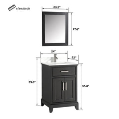 Vanity Art 24″ Bath Vanity with Engineered Marble Top in White with Basin and Mirror  – VA1024