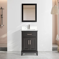 Vanity Art 24″ Bath Vanity with Engineered Marble Top in White with Basin and Mirror  – VA1024