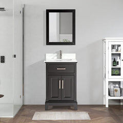 Vanity Art 24″ Bath Vanity with Engineered Marble Top in White with Basin and Mirror  – VA1024