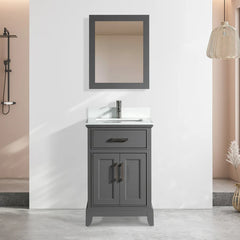 Vanity Art 24″ Bath Vanity with Engineered Marble Top in White with Basin and Mirror  – VA1024