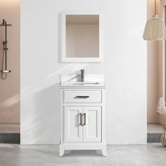 Vanity Art 24″ Bath Vanity with Engineered Marble Top in White with Basin and Mirror  – VA1024