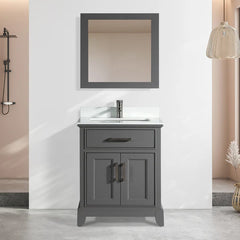 Vanity Art 30"Bath Vanity with Engineered Marble Top in White with Basin and Mirror - VA1030