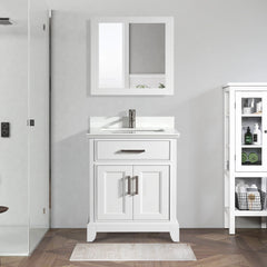 Vanity Art 30"Bath Vanity with Engineered Marble Top in White with Basin and Mirror - VA1030