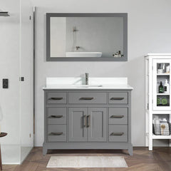 Vanity Art 48"Bath Vanity with Engineered Marble Top in White with Basin and Mirror - VA1048
