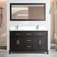 Vanity Art 72" Double Sink Vanity with Engineered Marble Top in White and Mirror - VA1072D