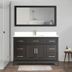 Vanity Art 60- Bath Vanity in Espresso with Engineered Marble Top in White with Basin and Mirror - VA1060