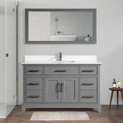 Vanity Art 60- Bath Vanity in Espresso with Engineered Marble Top in White with Basin and Mirror - VA1060