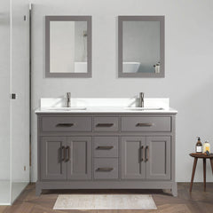 Vanity Art 72" Double Sink Vanity with Engineered Marble Top in White and Mirror - VA1072D