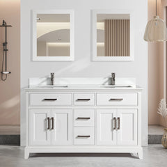 Vanity Art 72" Double Sink Vanity with Engineered Marble Top in White and Mirror - VA1072D