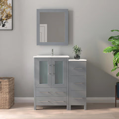 Vanity Art 36" Single Basin Bathroom Vanity with Top in White Ceramic and Mirror - VA3024-36