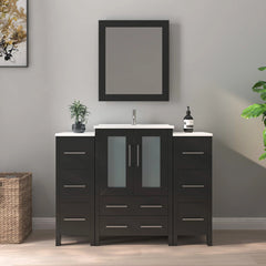 Vanity Art 48-Single Basin Bathroom Vanity with Top in White Ceramic and Mirror - VA3024-48