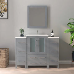Vanity Art 48-Single Basin Bathroom Vanity with Top in White Ceramic and Mirror - VA3024-48