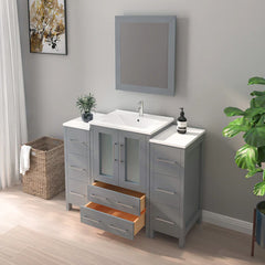 Vanity Art 60"  Double Basin Bathroom Vanity with Top in White Ceramic and Mirror -VA3024-60