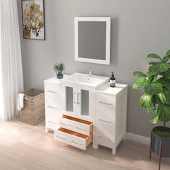 Vanity Art 48-Single Basin Bathroom Vanity with Top in White Ceramic and Mirror - VA3024-48