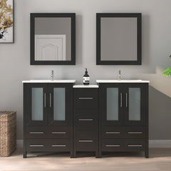 Vanity Art 60"  Double Basin Bathroom Vanity with Top in White Ceramic and Mirror -VA3024-60