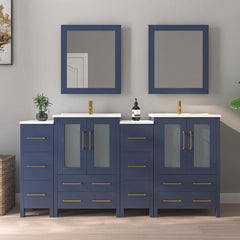 Vanity Art 72" Double Basin Bathroom Vanity with Top in White Ceramic and Mirror - VA3024-72