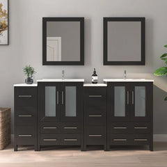 Vanity Art 72" Double Basin Bathroom Vanity with Top in White Ceramic and Mirror - VA3024-72