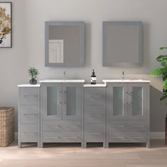 Vanity Art 84" Double Basin Bathroom Vanity with Top in White Ceramic and Mirror - VA3024-84