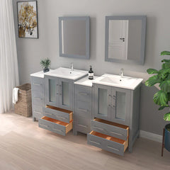 Vanity Art 72" Double Basin Bathroom Vanity with Top in White Ceramic and Mirror - VA3024-72
