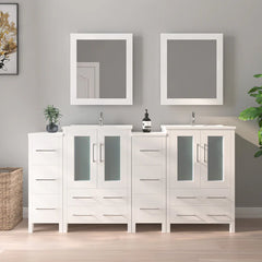 Vanity Art 72" Double Basin Bathroom Vanity with Top in White Ceramic and Mirror - VA3024-72