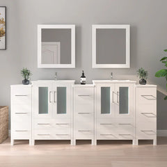 Vanity Art 84" Double Basin Bathroom Vanity with Top in White Ceramic and Mirror - VA3024-84