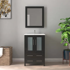 Vanity Art 24"  Single Basin Bathroom Vanity  with Top in White Ceramic and Mirror - VA3024