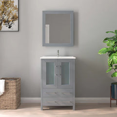 Vanity Art 24"  Single Basin Bathroom Vanity  with Top in White Ceramic and Mirror - VA3024