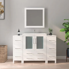 Vanity Art 54- H Single Sink Bath Vanity with White Ceramic Top and Mirror  - VA3030-54
