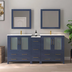 Vanity Art 72-Double Sink Bath Vanity with White Ceramic Top and Mirror - VA3030-72