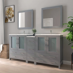 Vanity Art 84- Double Sink Bath Vanity with White Ceramic Top and Mirror - VA3030-84