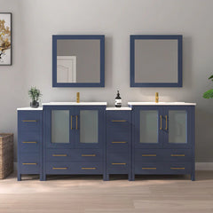 Vanity Art 84- Double Sink Bath Vanity with White Ceramic Top and Mirror - VA3030-84