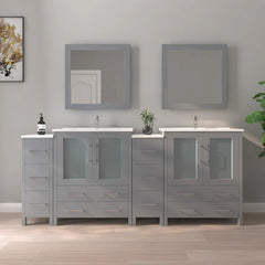 Vanity Art 84- Double Sink Bath Vanity with White Ceramic Top and Mirror - VA3030-84