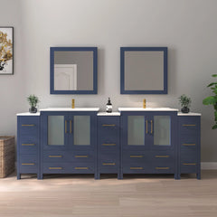 Vanity Art 96-Inch Double Sink Bathroom Vanity Set with Ceramic Top and Soft Closing Doors and Drawers in Grey - VA3030-96