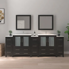Vanity Art 96-Inch Double Sink Bathroom Vanity Set with Ceramic Top and Soft Closing Doors and Drawers in Grey - VA3030-96